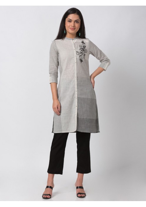 Ecru Striped Kurta