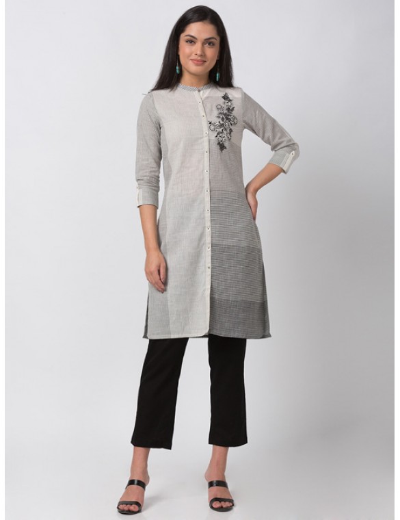 Ecru Striped Kurta