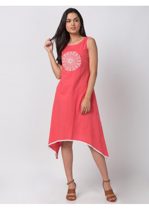 Coral Handkerchief Hem Dress