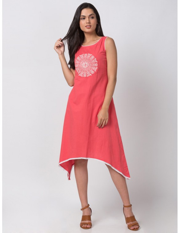 Coral Handkerchief Hem Dress