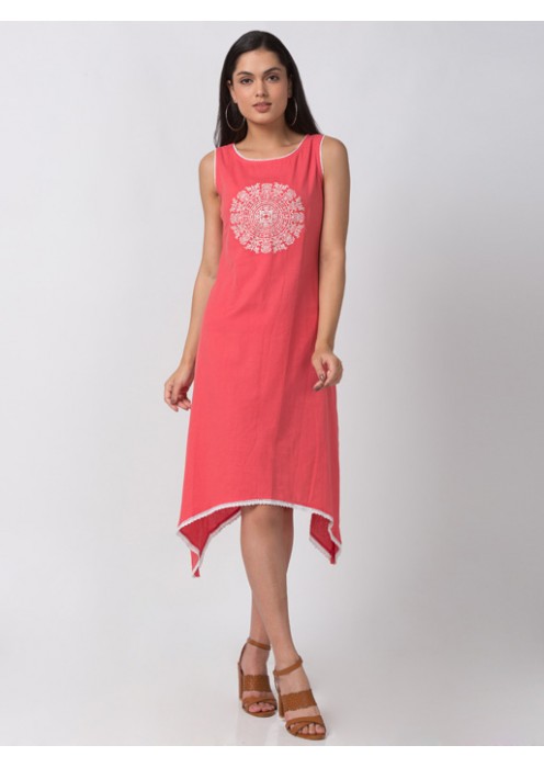 Coral Handkerchief Hem Dress