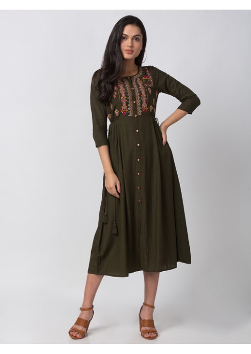 Olive Gathered Dress 