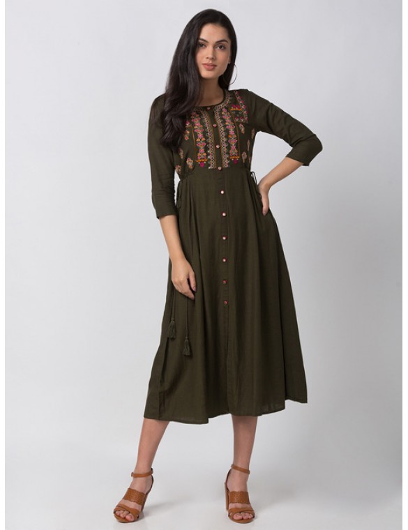 Olive Gathered Dress 