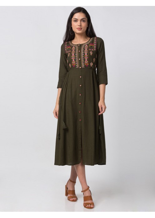 Olive Gathered Dress 