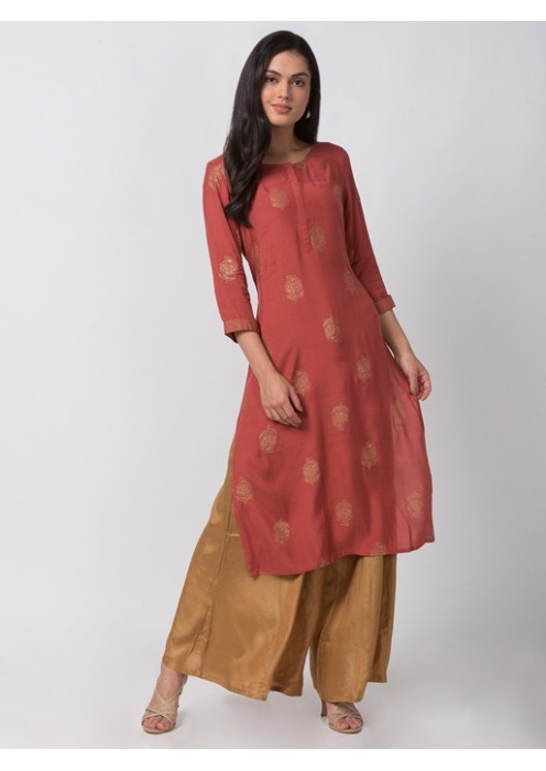 Rust Kurta with Butta Print