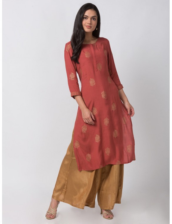 Rust Kurta with Butta Print