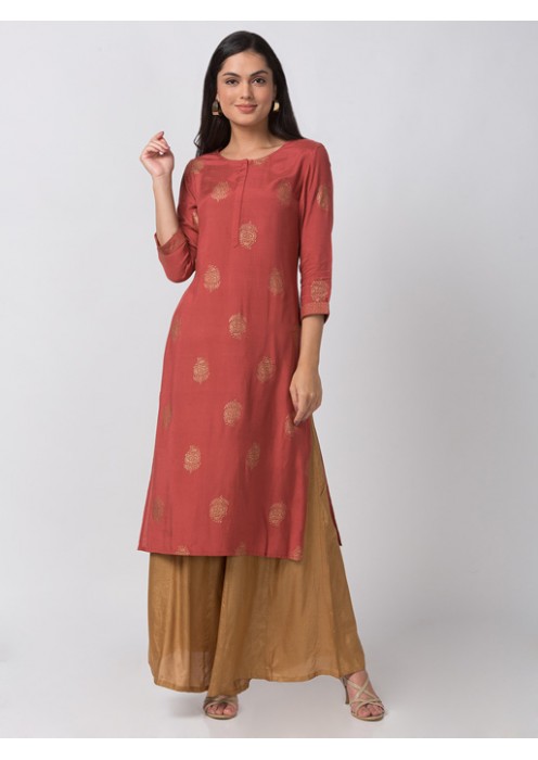 Rust Kurta with Butta Print