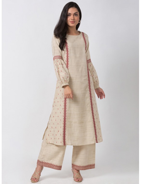 Ecru Kurta With Embroidery