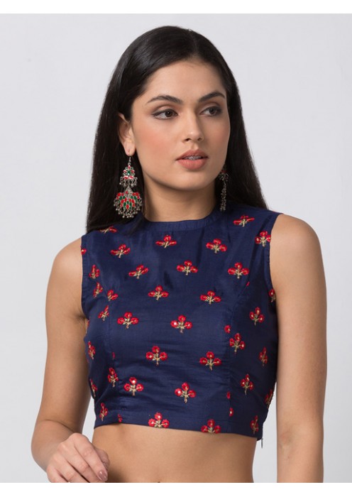 Navy top with floral Embroidery