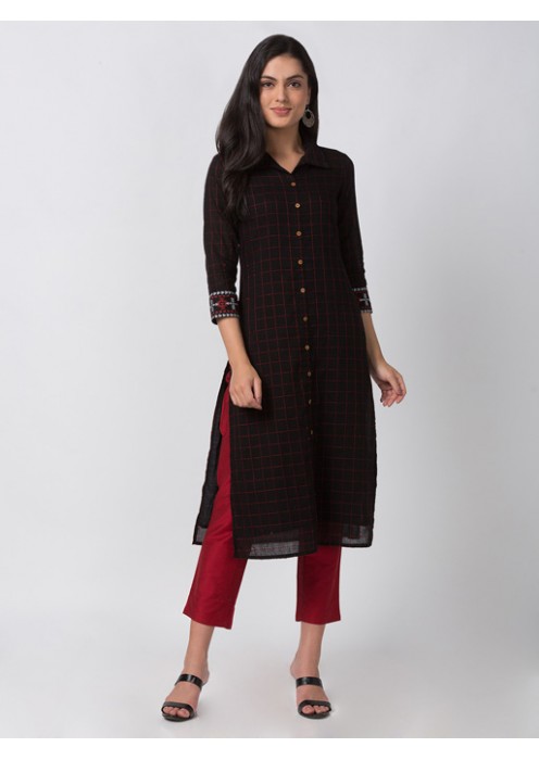 Black Chequered Kurta 