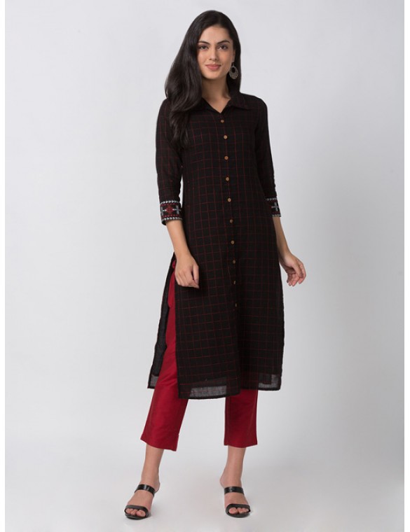 Black Chequered Kurta 