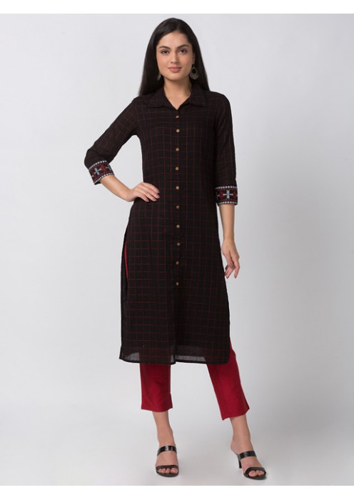 Black Chequered Kurta 