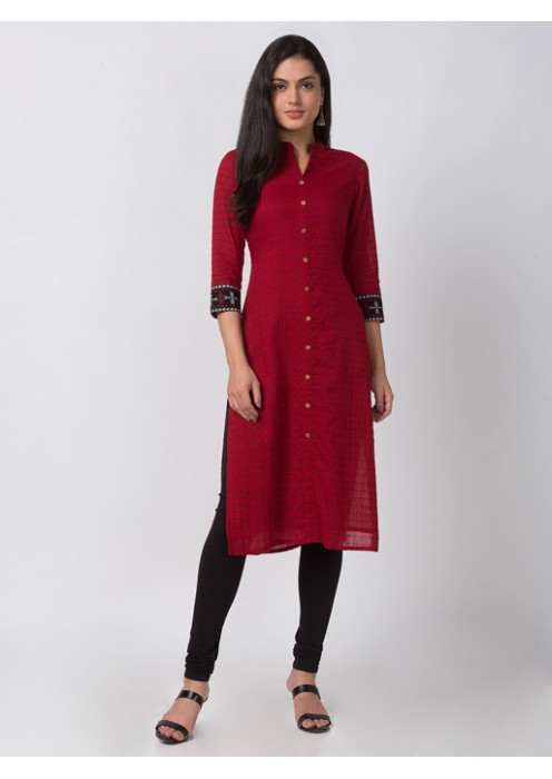 Red Chequered Kurta 