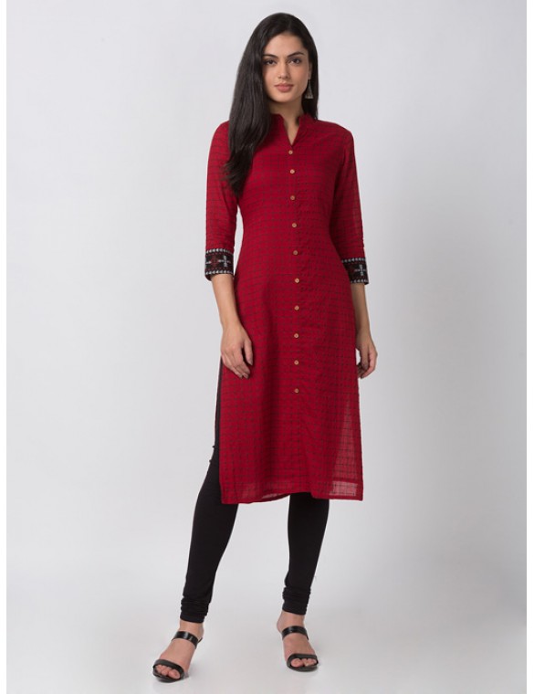 Red Chequered Kurta 