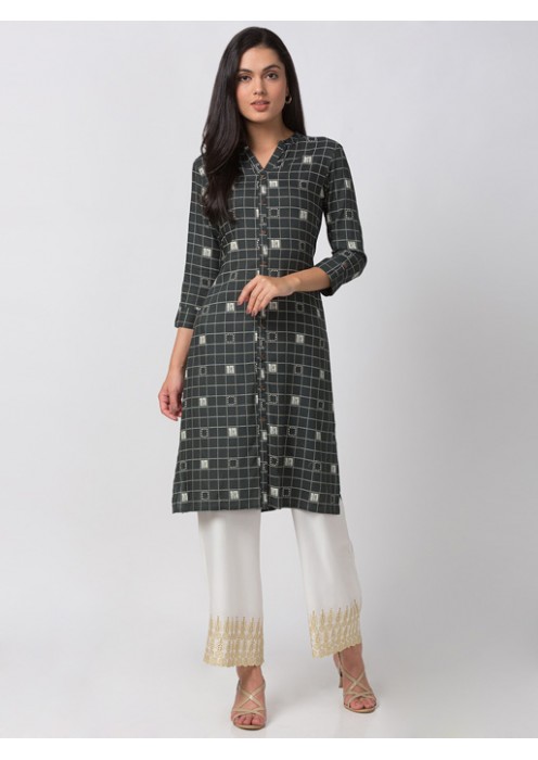 Green Geometric Printed Kurta