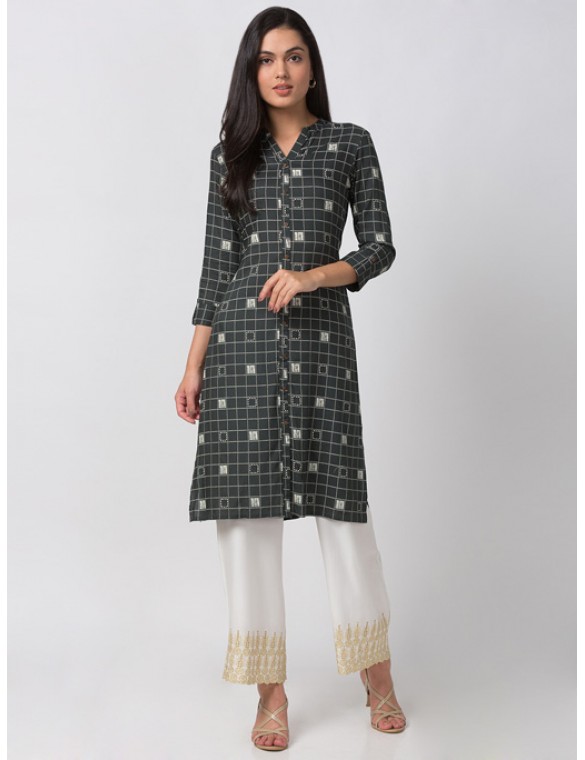 Green Geometric Printed Kurta