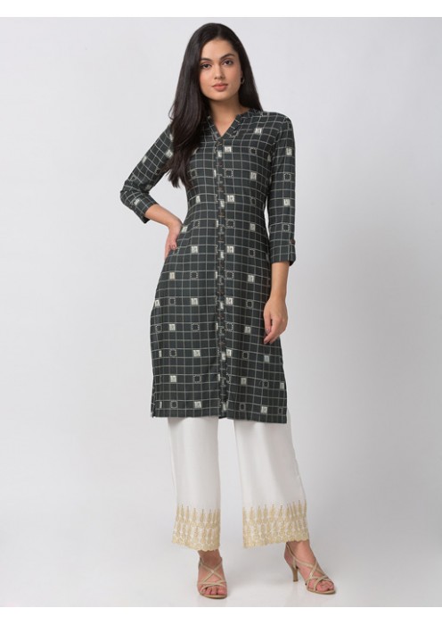 Green Geometric Printed Kurta