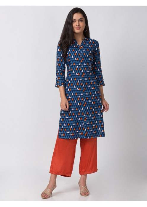 Blue Kurta with Geometric Print