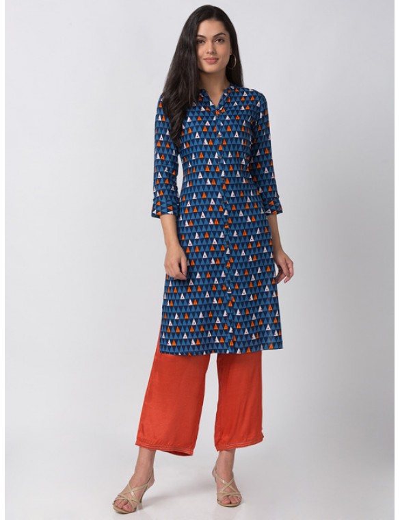 Blue Kurta with Geometric Print