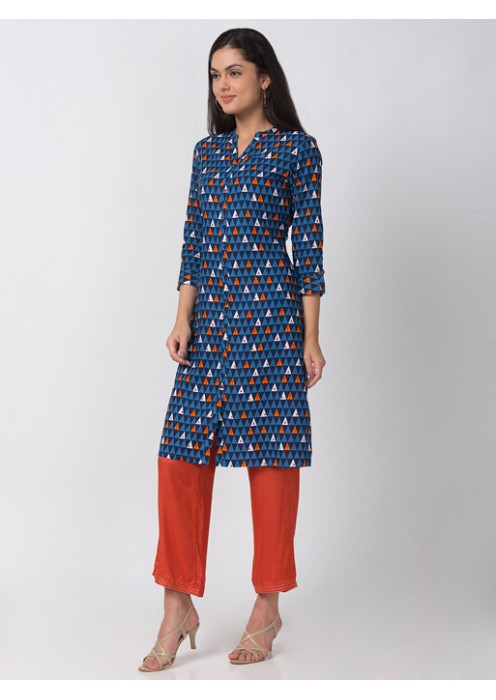 Blue Kurta with Geometric Print