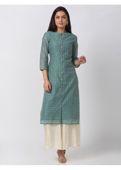 Blue Kurta With Gold lurex