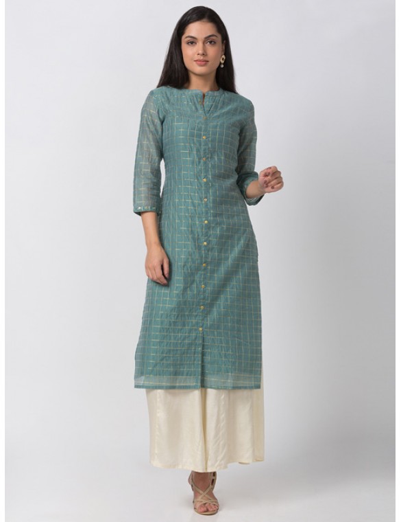 Blue Kurta With Gold lurex