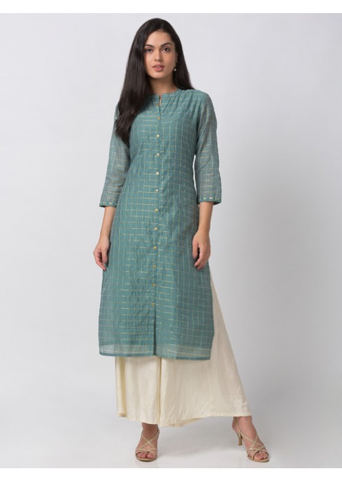 Blue Kurta With Gold lurex