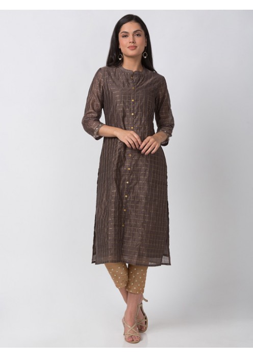 Brown Kurta With Gold lurex