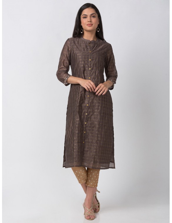 Brown Kurta With Gold lurex