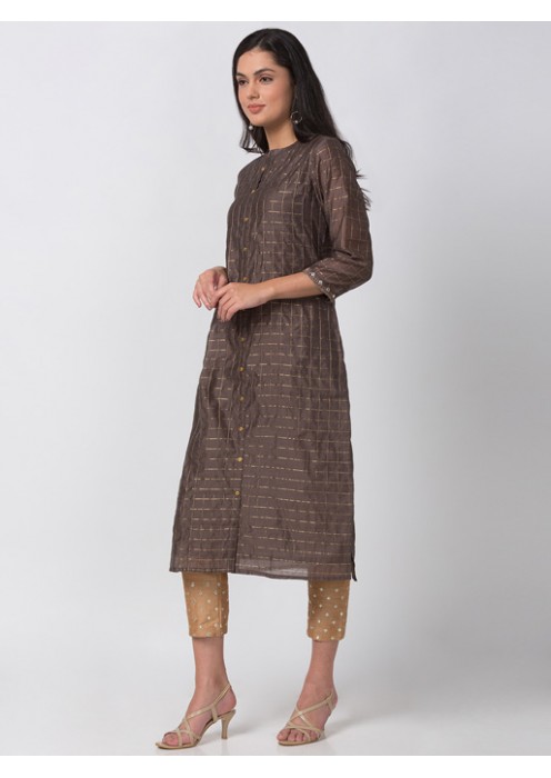 Brown Kurta With Gold lurex