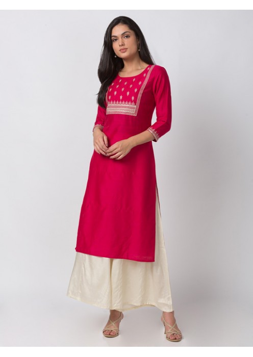 Fuchsia Embroidered Kurta