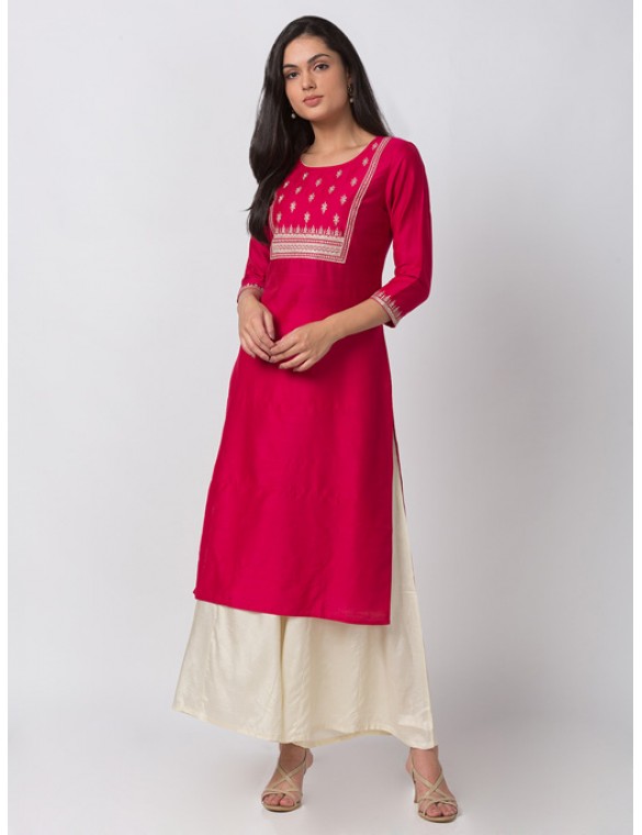 Fuchsia Embroidered Kurta