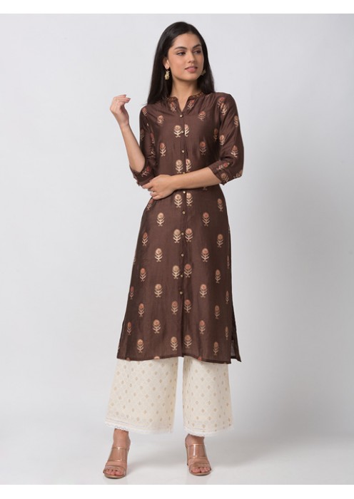 Brown Kurta With Butta Print