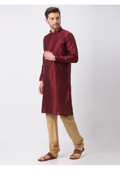 Maroon Jacquard Kurta Set