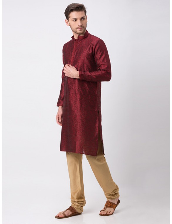 Maroon Jacquard Kurta Set