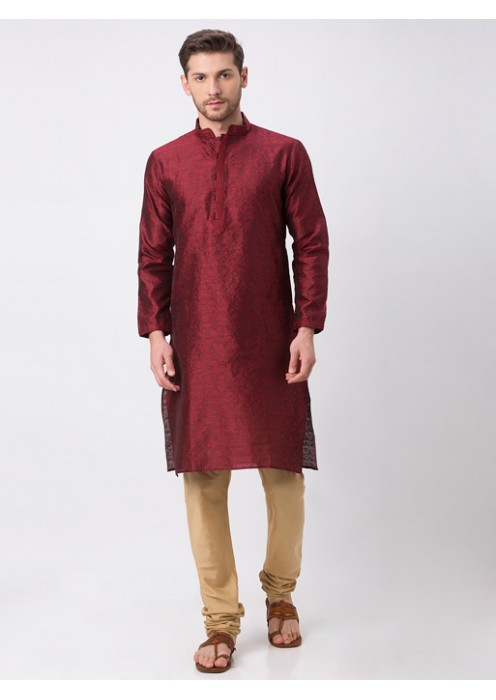 Maroon Jacquard Kurta Set