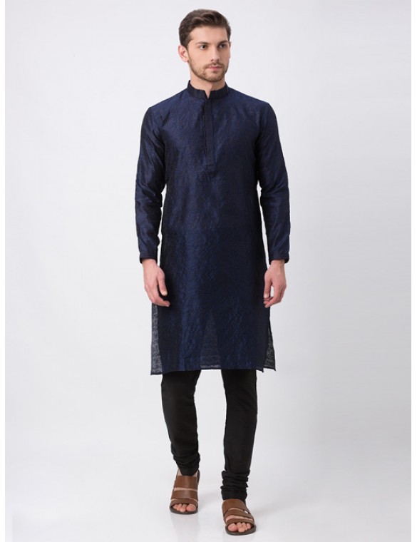 Navy Jacquard Kurta Set