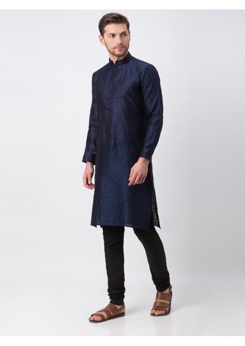 Navy Blue Brocade Long Kurta 