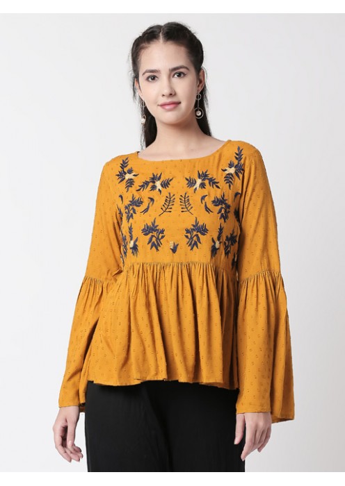 Mustard bell sleeved top