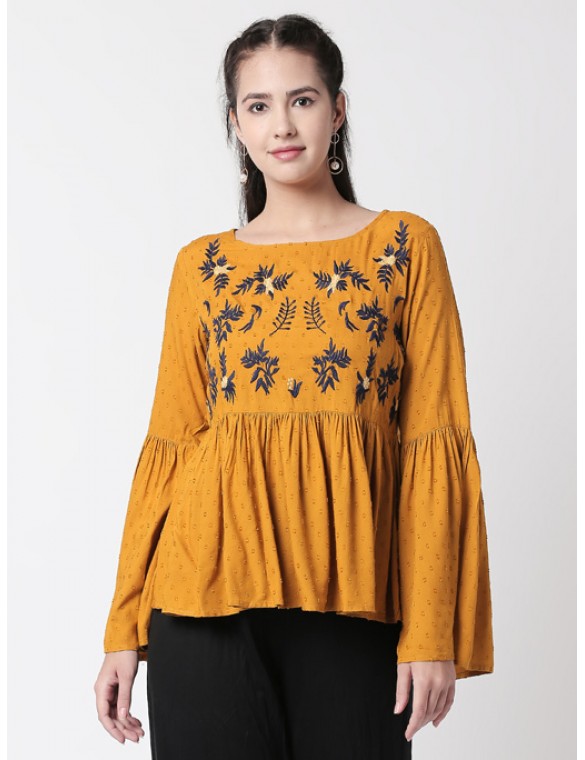 Mustard bell sleeved top