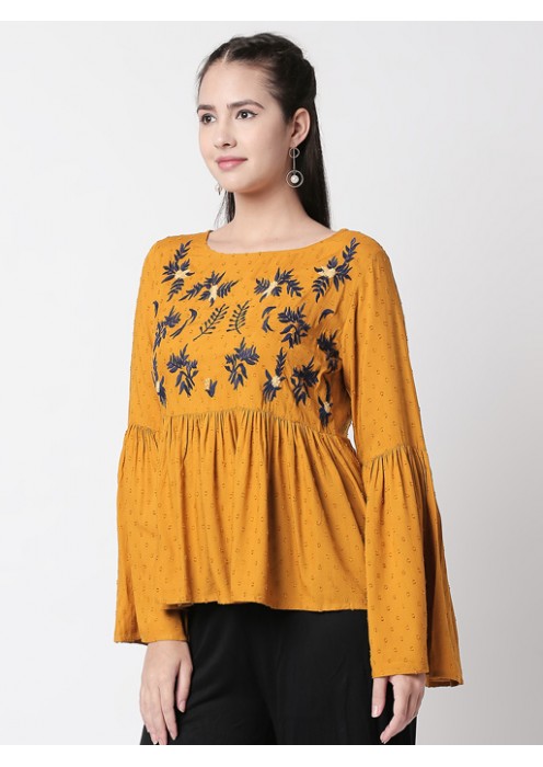 Mustard bell sleeved top