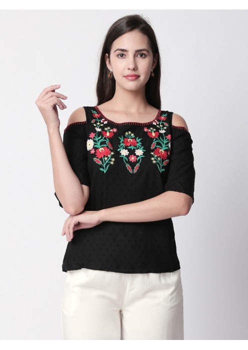 Black embroidered top