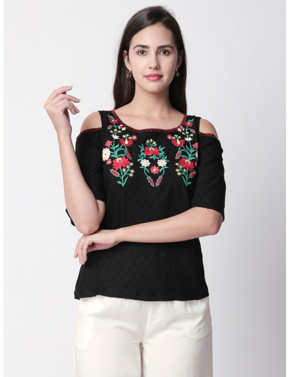 Black embroidered top