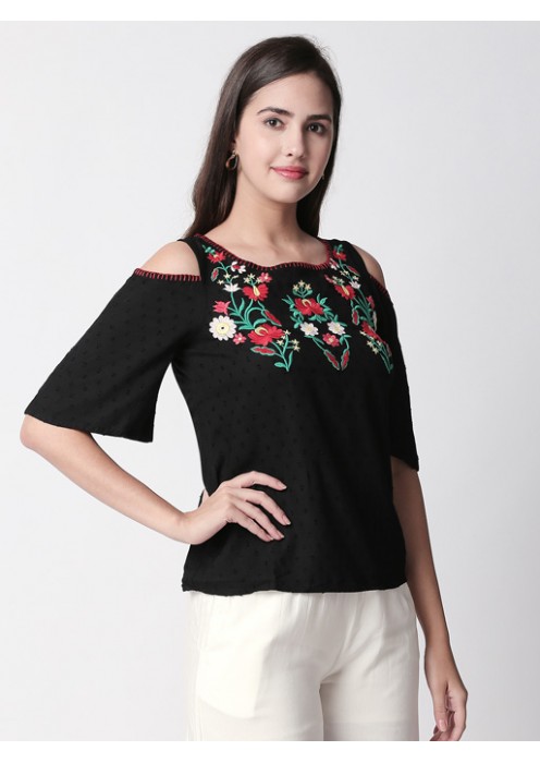 Black embroidered top