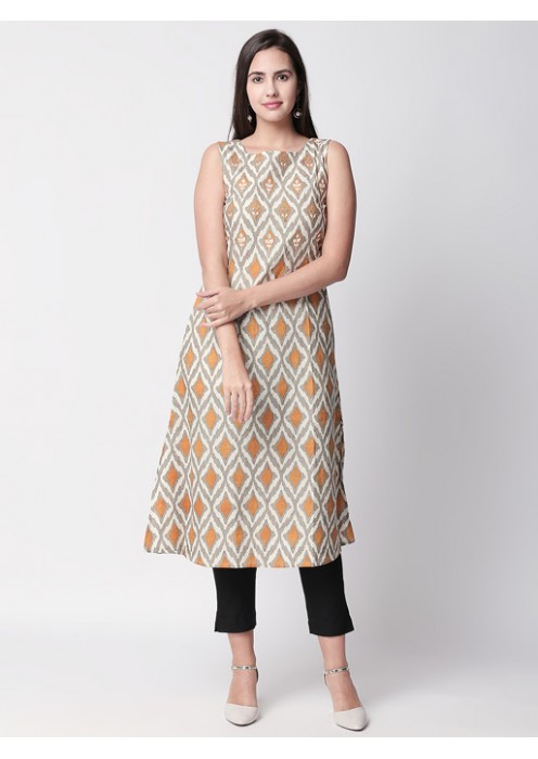 Mustard Printed Kurta