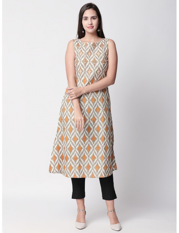 Mustard Printed Kurta