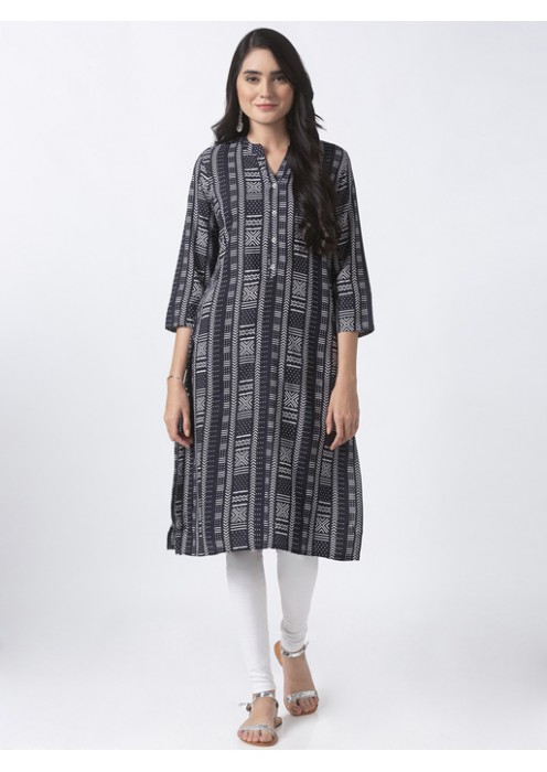 Black Kurta with Geometric Print