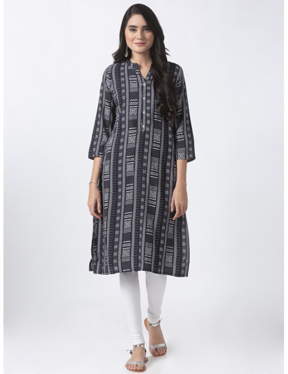 Black Kurta with Geometric Print