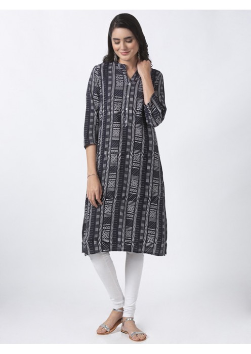 Black Kurta with Geometric Print