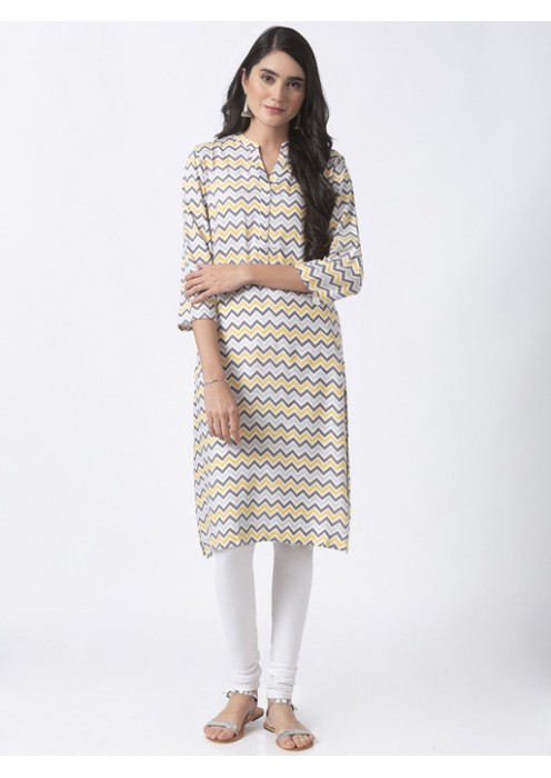 Grey Chevron Print Kurta 